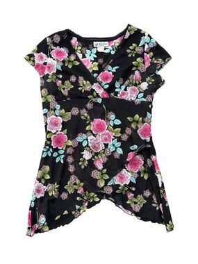 Self Esteem Y2K Floral Mesh Top Handkerchief Hem Fairycore L